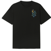 A black oversized tee with a small Be Magic snake graphic on the left chest.