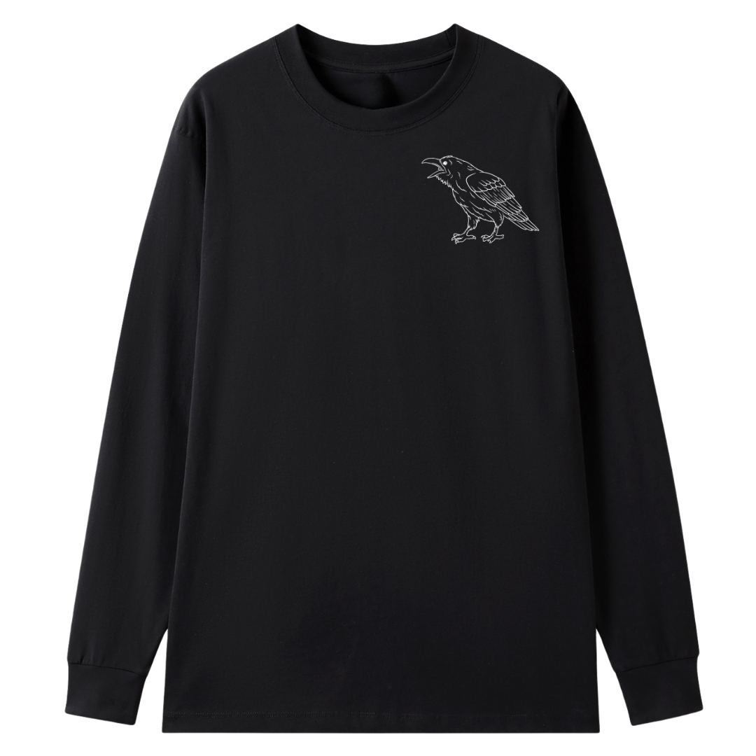 A black long sleeve tee with a small Support Your Local Murder graphic on the left chest.