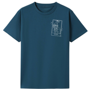 A teal oversized tee with a small We'll Come Back Again graphic on the left chest.