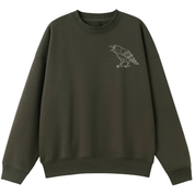 An army green oversized crew neck with a small Support Your Local Murder graphic on the left chest.