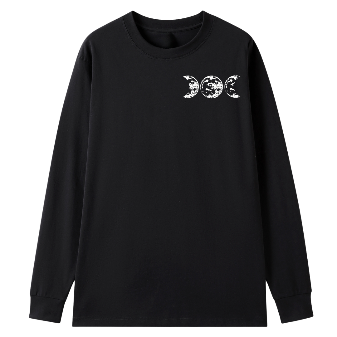 A black long sleeve tee with a small Support Your Local Coven graphic on the left chest.