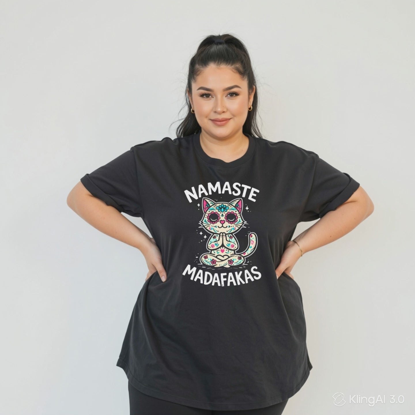 Namaste bold graphic print detail oversized black cotton tee plus size women's Australia