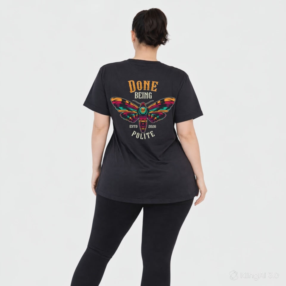 Done Being Polite oversized black graphic tee women's plus size streetwear Australia sizes 10-40 Bae Bands