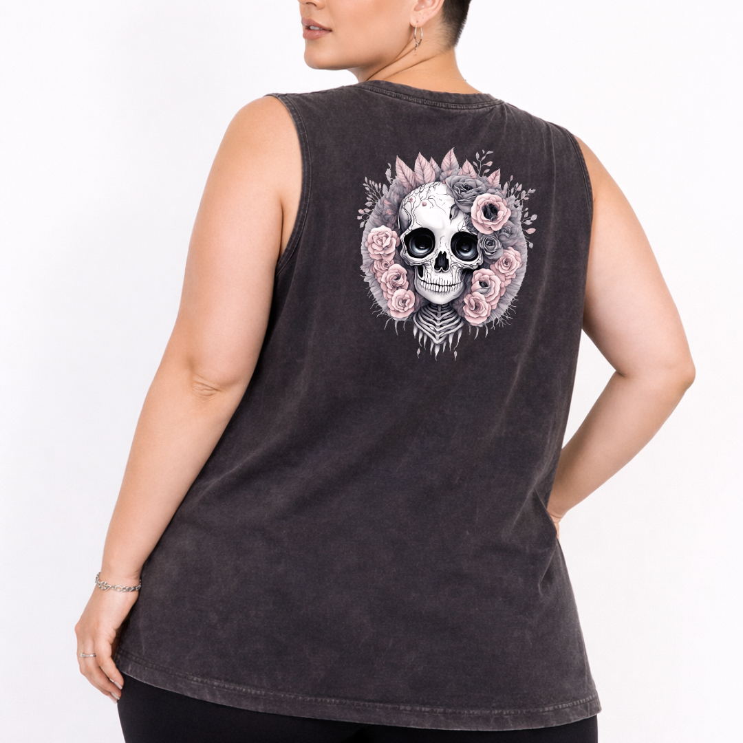 Roses and Bones black stone wash muscle tank women's plus size streetwear Australia sizes 8-22 Bae Bands