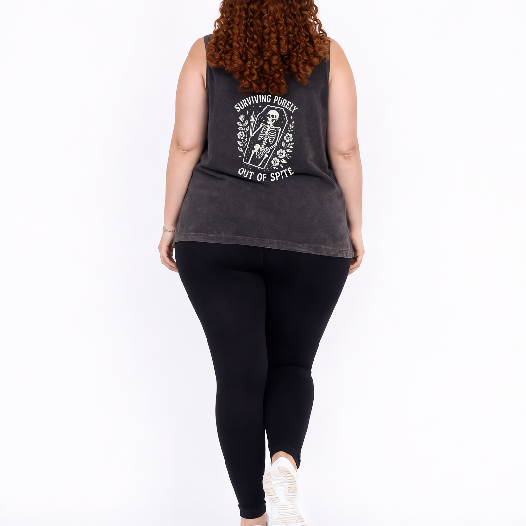 Surviving black stone wash muscle tank women's plus size streetwear Australia sizes 8-22 Bae Bands