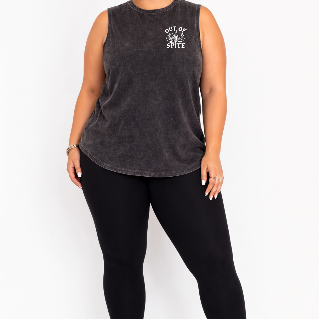 Surviving bold back graphic print detail black stone wash muscle tank plus size women's Australia