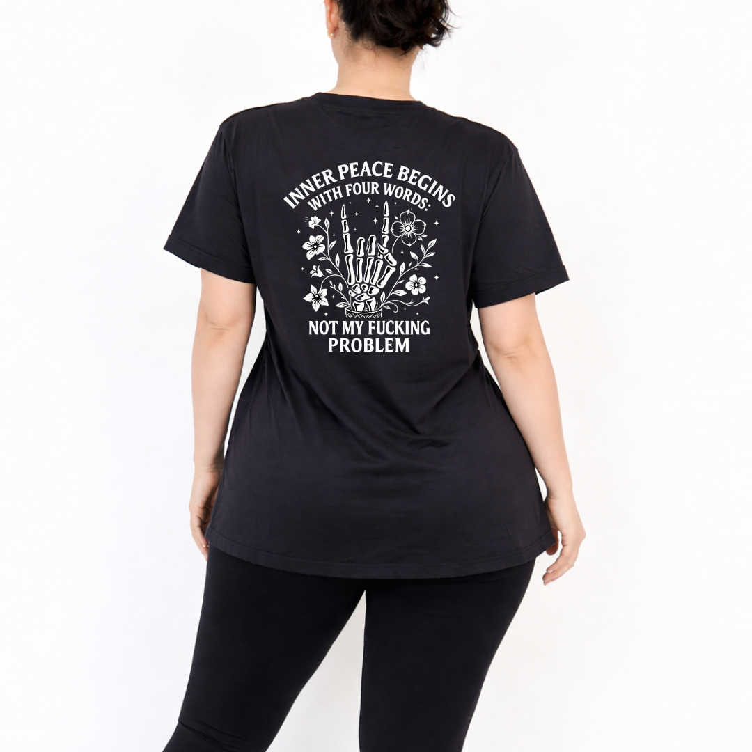 Inner Peace oversized black V neck graphic tee women's plus size streetwear Australia sizes 10-24 Bae Bands