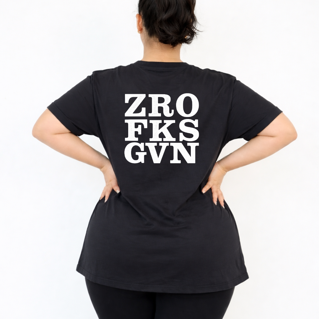 Zero Fucks bold graphic print detail oversized black cotton tee plus size women's Australia