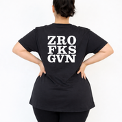 Zero Fucks bold graphic print detail oversized black V neck cotton tee plus size women's Australia
