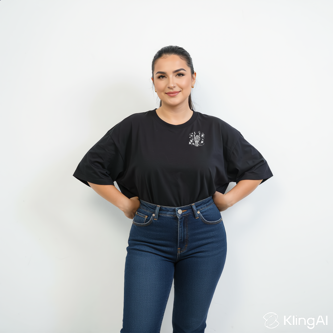 Woman wearing Inner Peace oversized black graphic tee plus size Australian streetwear brand Bae Bands