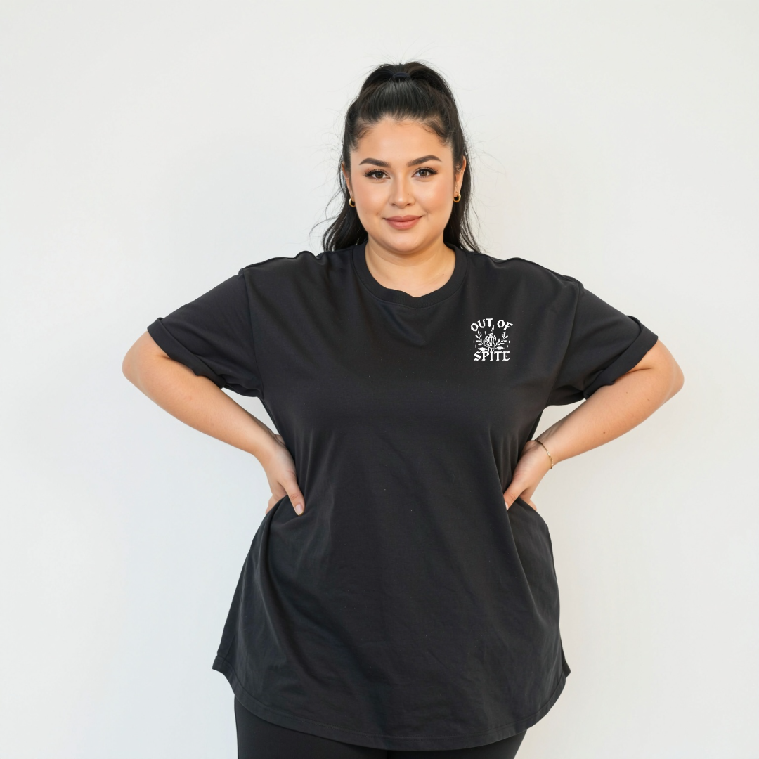Surviving bold graphic print detail oversized black cotton tee plus size women's Australia