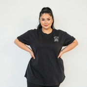 Surviving bold graphic print detail oversized black cotton tee plus size women's Australia