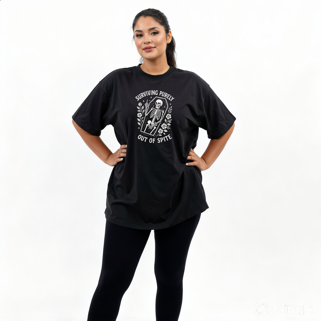 Surviving bold graphic print detail oversized black cotton tee plus size women's Australia