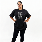 Surviving bold graphic print detail oversized black cotton tee plus size women's Australia