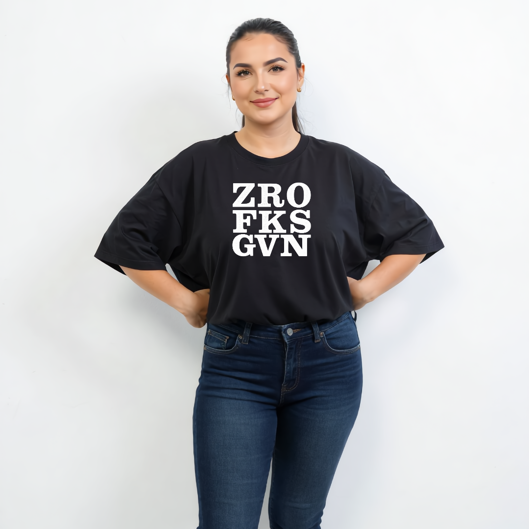 Zero Fucks bold graphic print detail oversized black cotton tee plus size women's Australia