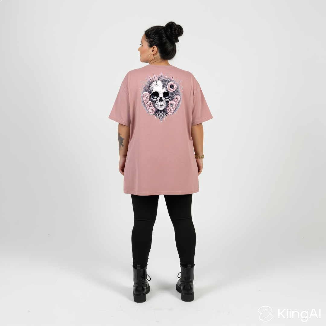 Roses and Bones skull graphic dusty pink straight fit tee women's streetwear Australia sizes 10-24 Bae Bands