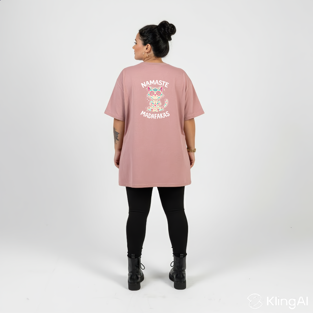 Namaste bold graphic print detail straight fit dusty pink cotton tee women's streetwear Australia