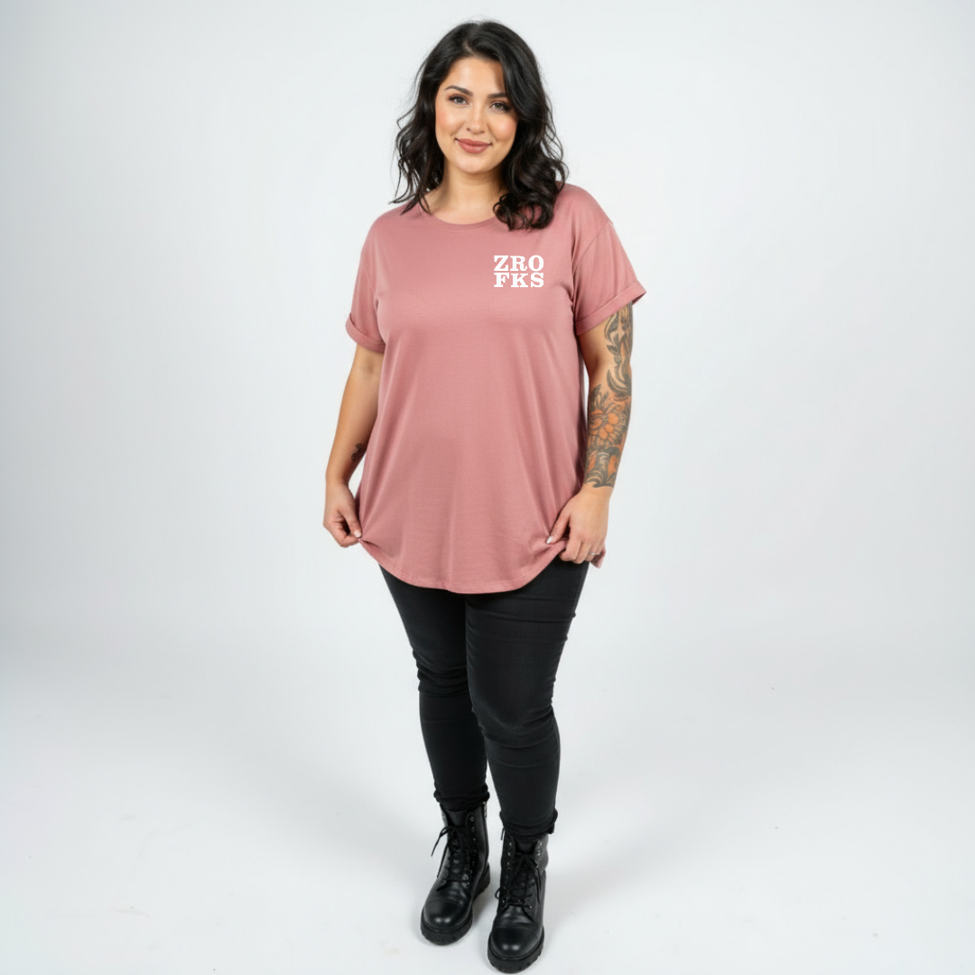 Zero Fucks bold graphic print detail straight fit dusty pink cotton tee women's streetwear Australia