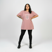 Inner Peace bold graphic print detail straight fit dusty pink cotton tee women's streetwear Australia