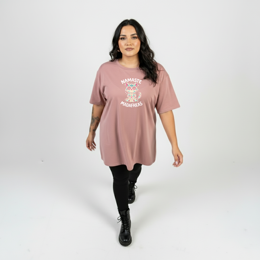 Namaste straight fit dusty pink graphic tee women's streetwear Australia sizes 10-24 Bae Bands