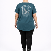 Inner Peace bold graphic print detail straight fit teal cotton tee women's streetwear Australia