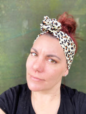 Cream and White Leopard Print Boho Wire Headband - Bae Bands Australia Twist Bow Wire Headband allows for your headband to stay in place all day with no headaches,