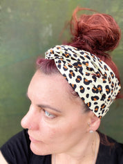 Cream and White Leopard Print Boho Wire Headband - Bae Bands Australia Twist Bow Wire Headband allows for your headband to stay in place all day with no headaches,