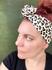 Cream and White Leopard Print Boho Wire Headband - Bae Bands Australia Twist Bow Wire Headband allows for your headband to stay in place all day with no headaches,