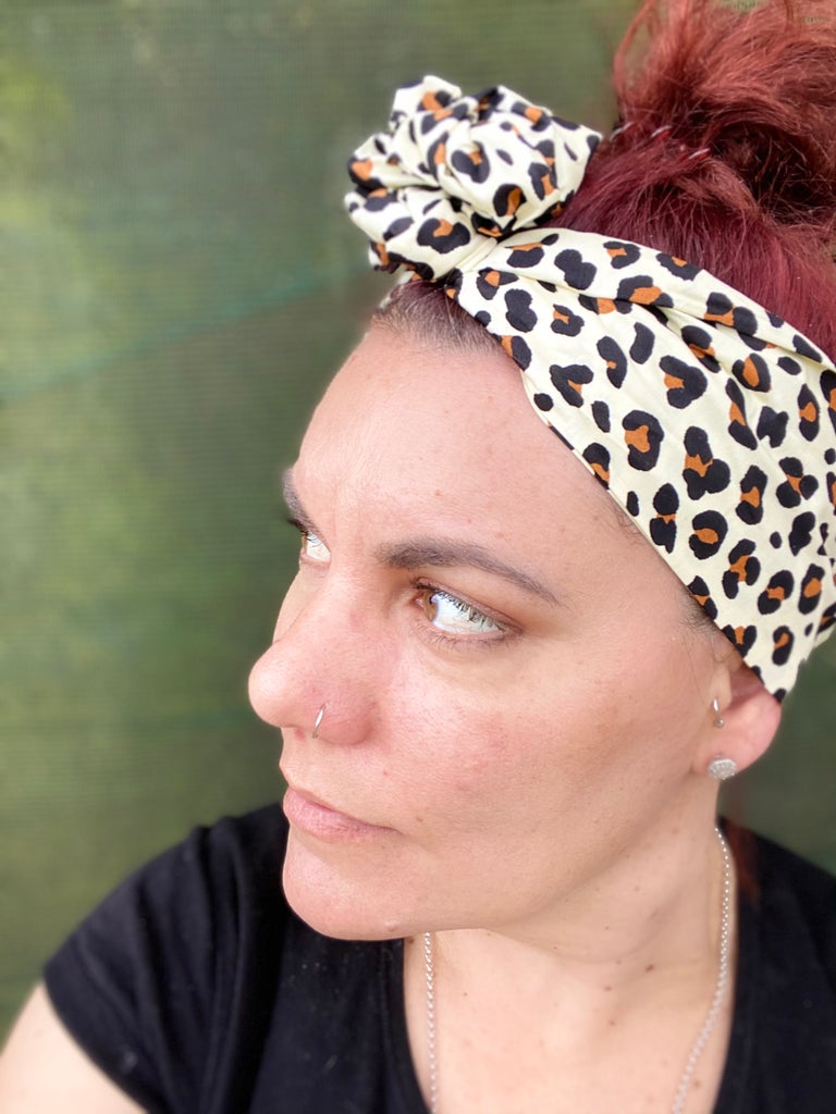 Cream and White Leopard Print Boho Wire Headband - Bae Bands Australia Twist Bow Wire Headband allows for your headband to stay in place all day with no headaches,