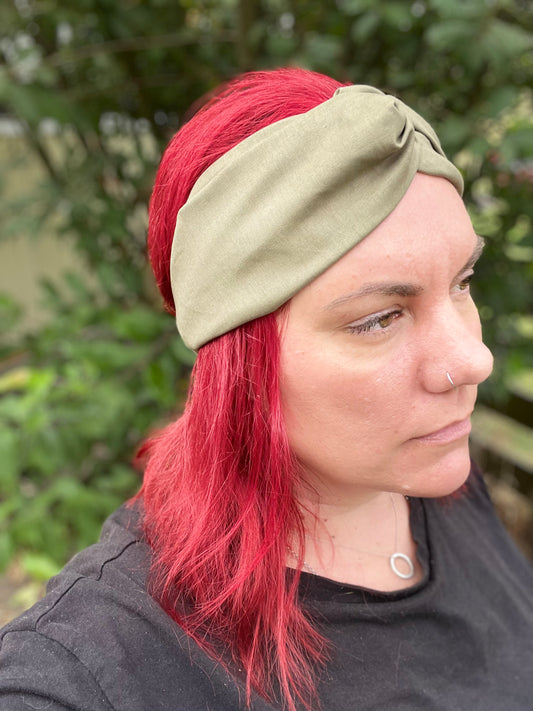 Army Green Twist Headband with Elastic