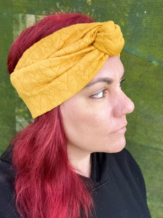 Mustard Cable Knit Boho Wire Headband - Bae Bands Australia Twist Bow Wire Headband allows for your headband to stay in place all day with no headaches,