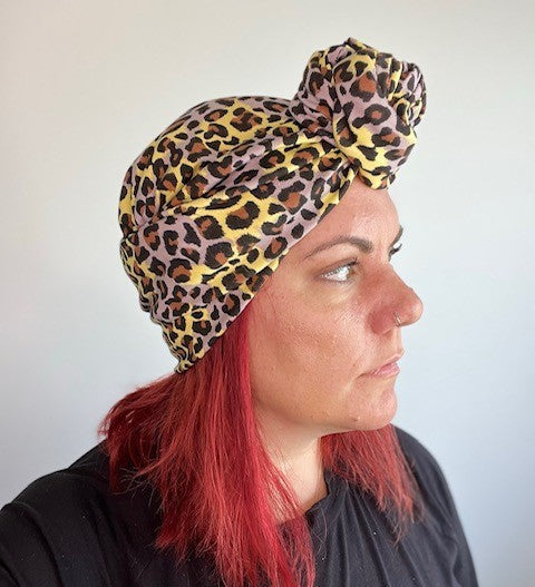 Purple and yellow Leopard Wire Turban