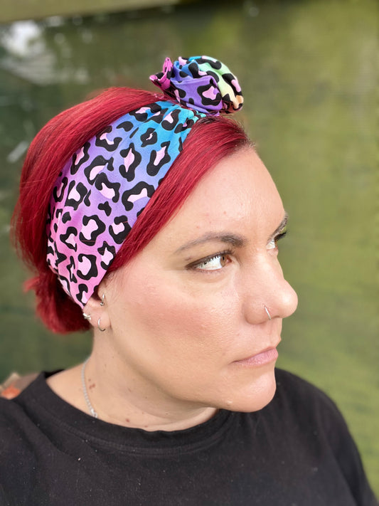 Rainbow Leopard Wired Head Wrap